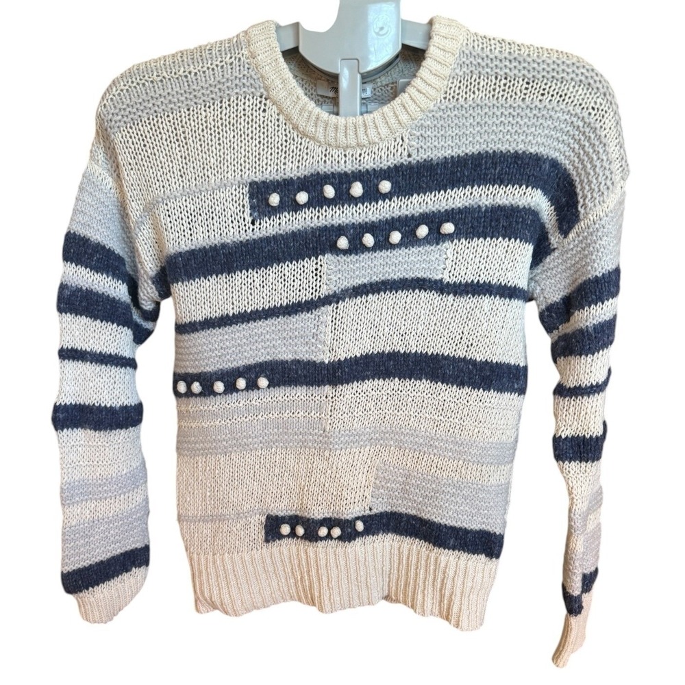 Madewell Striped Knit Sweater Women XS Blue White Textured Bobble Detail‎ EUC - Picture 8 of 9
